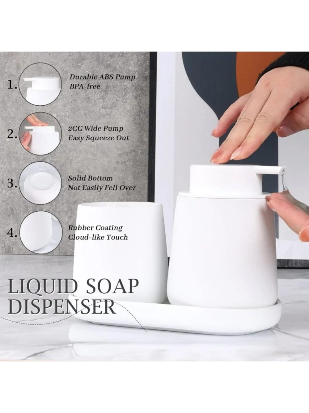 Modern Farmhouse Ceramic Bathroom Accessories Set - Soap Dispenser, Toothbrush